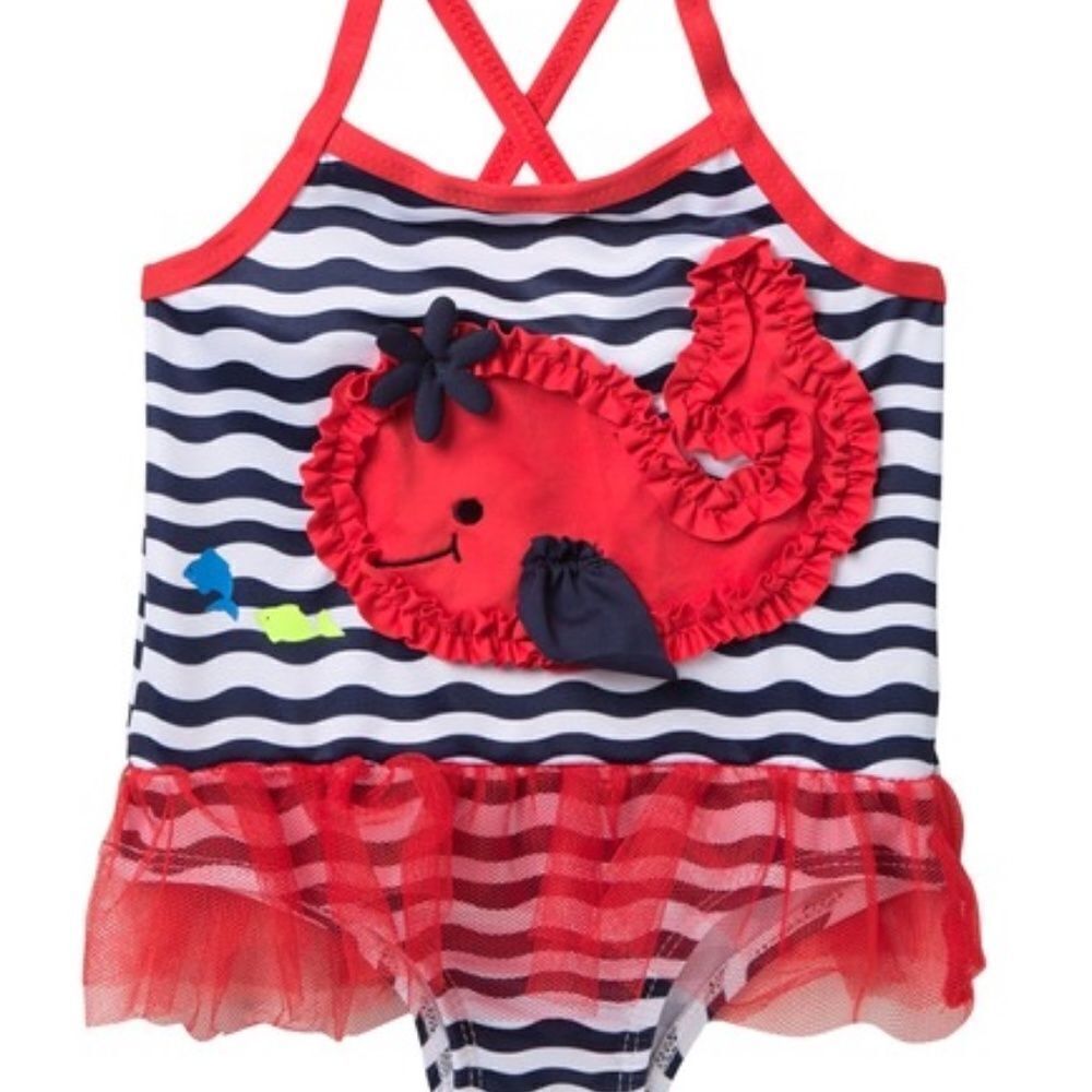 Wippette Whales Striped One Piece Swimsuit